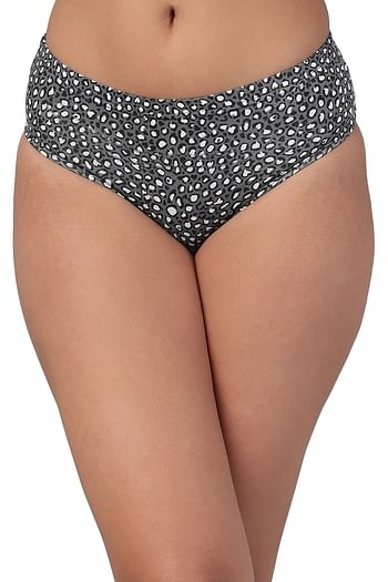 Front listing image for Mid Waist Printed Hipster Panty in Dark Grey with Inner Elastic - Cotton