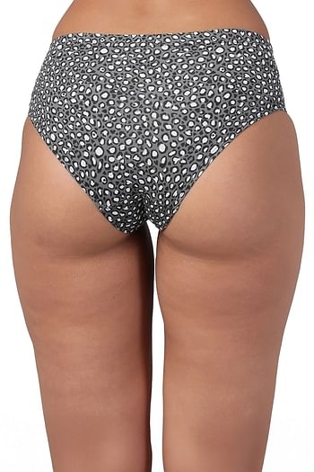Back listing image for Mid Waist Printed Hipster Panty in Dark Grey with Inner Elastic - Cotton
