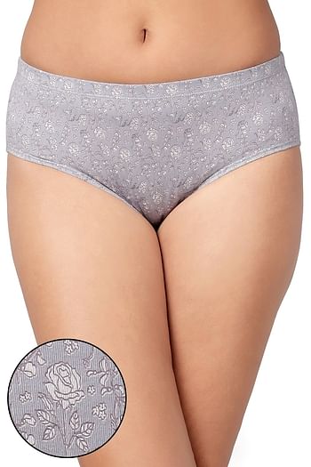 Front listing image for Mid Waist Printed Hipster Panty in Light Grey with Inner Elastic - Cotton