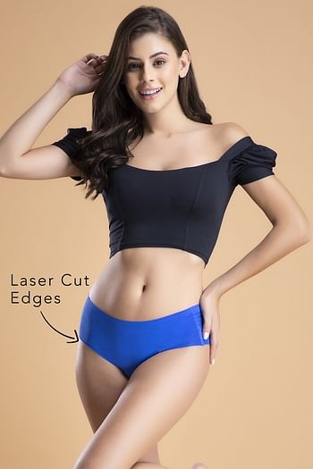 Front listing image for Mid Waist Seamless Laser Cut Hipster Panty in Blue	