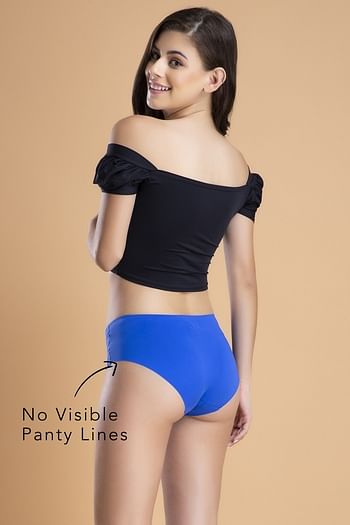 Back listing image for Mid Waist Seamless Laser Cut Hipster Panty in Blue	