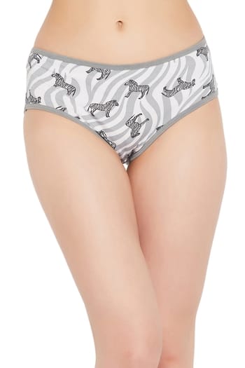 Clovia Mid Waist Zebra Print Hipster Panty in Grey - Cotton