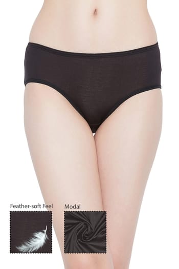 Clovia Mid Waist Hipster Panty in Black - Modal