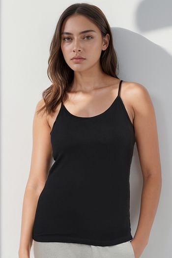 Front listing image for Double Layered Bra Top in Black - Cotton
