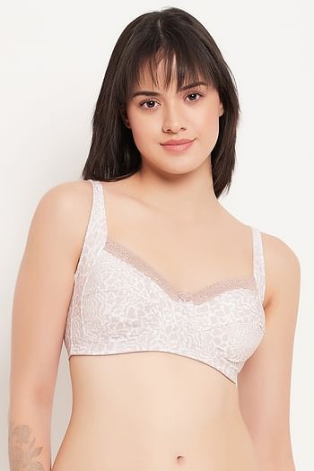 Front listing image for Non-Padded Non-Wired Animal Print Full Coverage Bra in Beige	