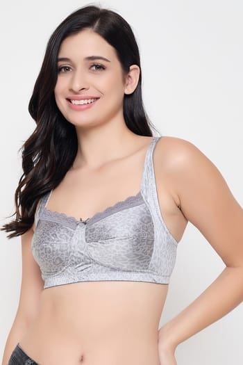 Clovia Non-Padded Non-Wired Animal Print Full Figure Bra in Grey