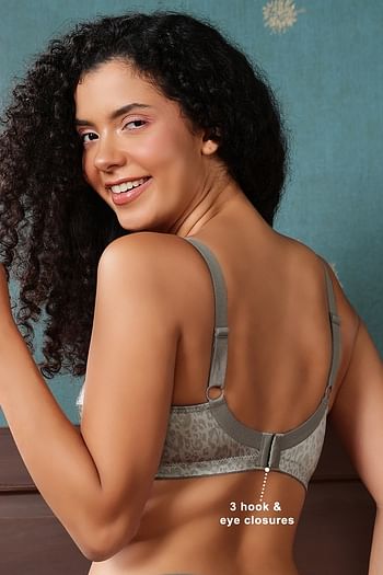 Back listing image for Non-Padded Non-Wired Animal Print Full Figure Bra in Grey