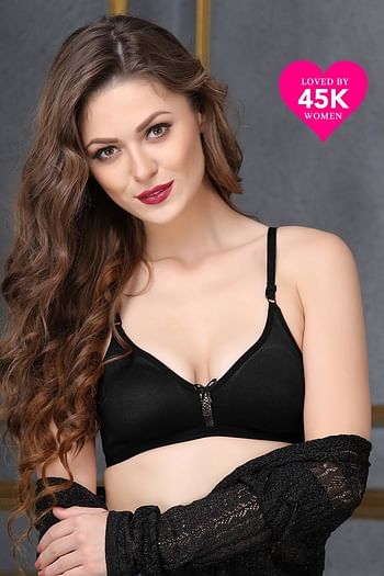Front listing image for Smoothie Non-Padded Non-Wired Full Coverage T-shirt Bra in Black - Cotton