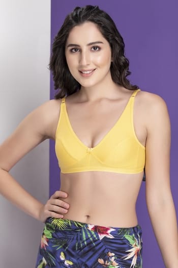 Clovia Non-Padded Non-Wired Demi Cup Bra in Light Yellow - Cotton