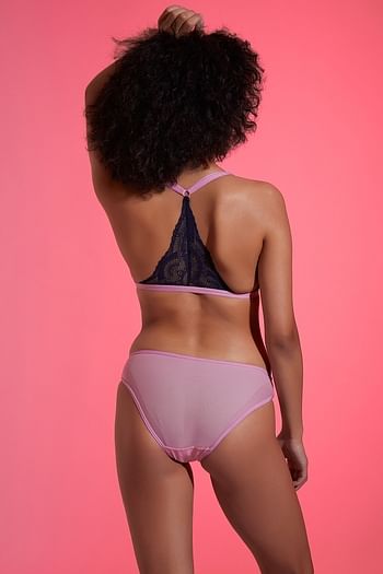 Back listing image for Non-Padded Non-Wired Demi Cup Front Open Bralette & Low Waist Bikini Panty with Lace Insert