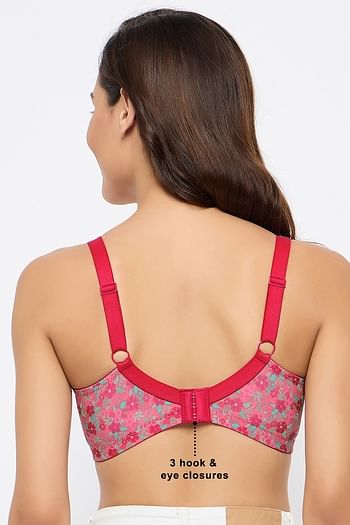 Back listing image for Non-Padded Non-Wired Floral Print Full Figure Bra in Fuschia Pink	