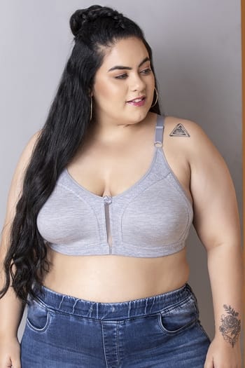 Clovia Non-Padded Non-Wired Spacer Cup Full Figure Bra in Grey Melange - Cotton