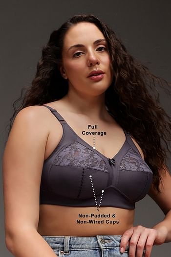 Front listing image for Non-Padded Non-Wired Full Coverage Plus Size Minimizer Bra in Plum Colour