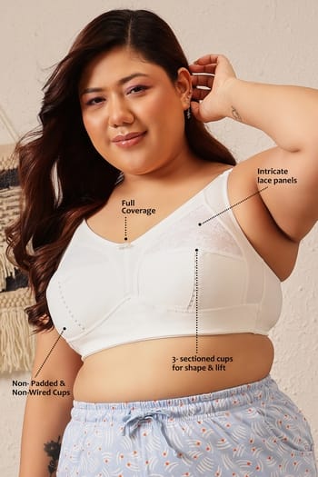 Clovia Non-Padded Non-Wired Full Coverage Plus Size Minimizer Bra in White