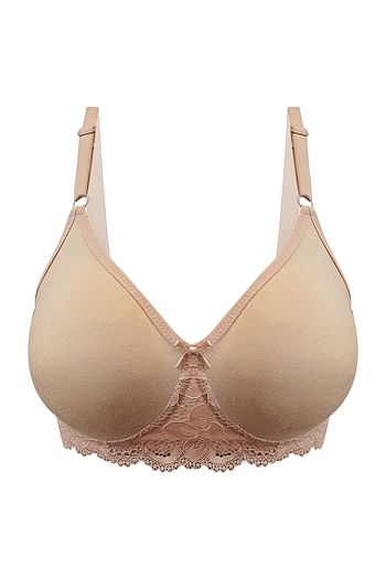 Front listing image for Non-Padded Non-Wired Full Coverage Spacer Cup Bra in Nude Colour - Cotton