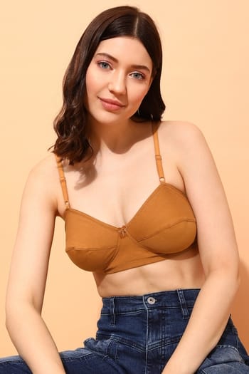 Clovia Non-Padded Non-Wired Full Cup Balconette Bra in Brown - Cotton