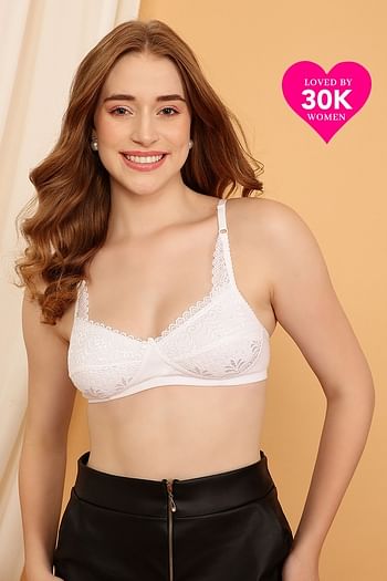 Front listing image for Non-Padded Non-Wired Full Coverage Bra in White - Lace