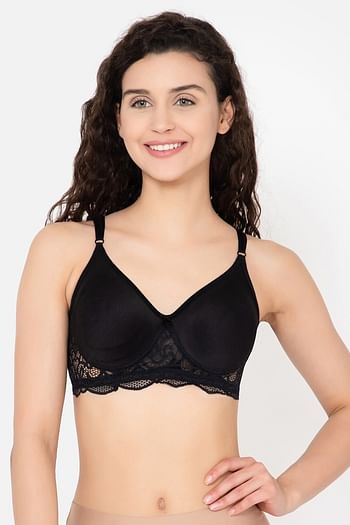 Front listing image for Non-Padded Non-Wired Full Coverage Bra in Black - Cotton & Lace