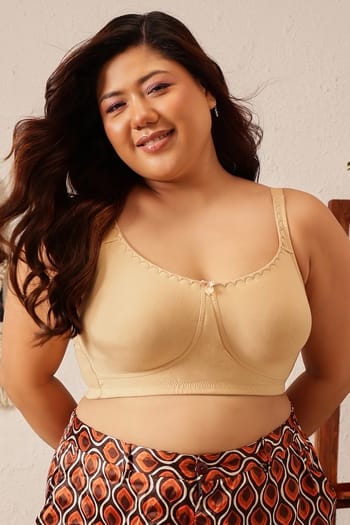Clovia Non-Padded Non-Wired Full Figure Bra in Cream Colour - Cotton