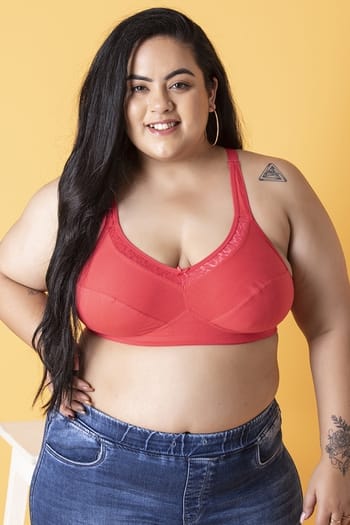 Clovia Non-Padded Non-Wired Full Cup Bra in Dark Pink - Cotton & Lace