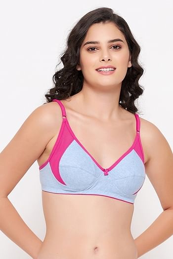 Front listing image for Non-Padded Non-Wired Full Cup Bra in Light Blue - Cotton