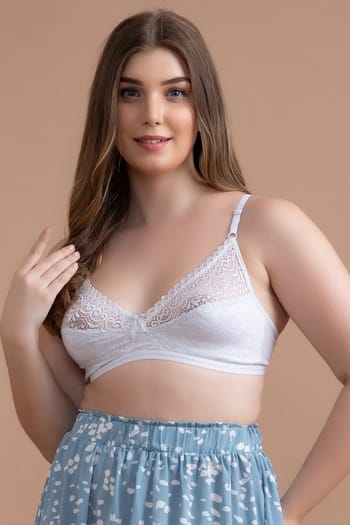 Clovia Non-Padded Non-Wired Full Cup Bra in Light Grey - Lace & Cotton