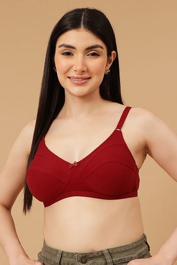 Front listing image for Non-Padded Non-Wired Full Cup Bra in Maroon - Cotton