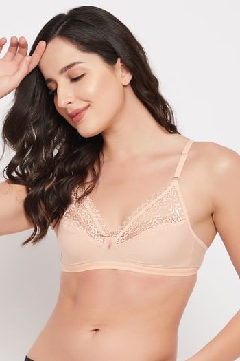 Front listing image for Non-Padded Non-Wired Full Cup Bra in Pink- Lace & Cotton