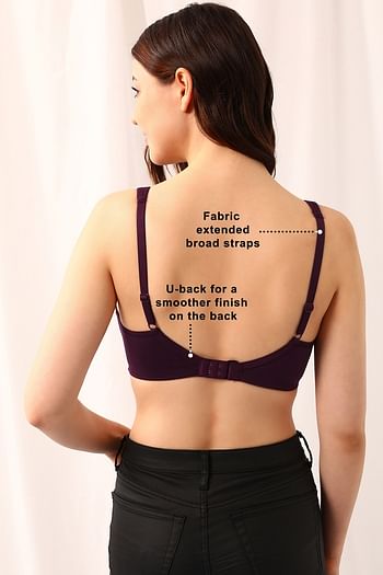 Back listing image for Non-Padded Non-Wired Full Figure Bra in Purple - Cotton