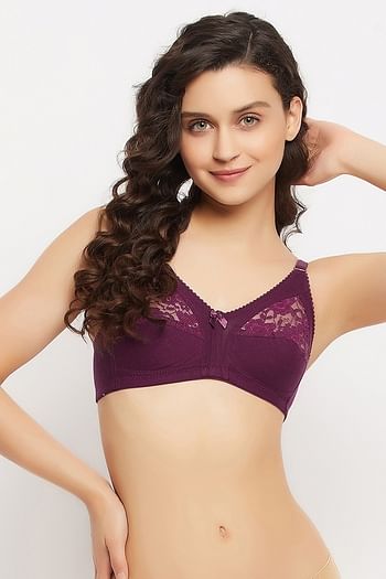 Front listing image for Non-Padded Non-Wired Full Cup Bra in Purple - Cotton
