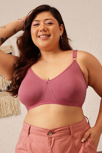 Clovia Non-Padded Non-Wired Full Figure T-shirt Bra in Rose Pink - Cotton