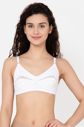 Front listing image for Non-Padded Non-Wired Full Cup Bra in White - Lace