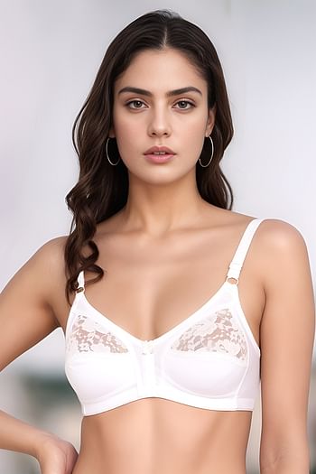 Front listing image for Non-Padded Non-Wired Full Coverage Bra in White - Cotton