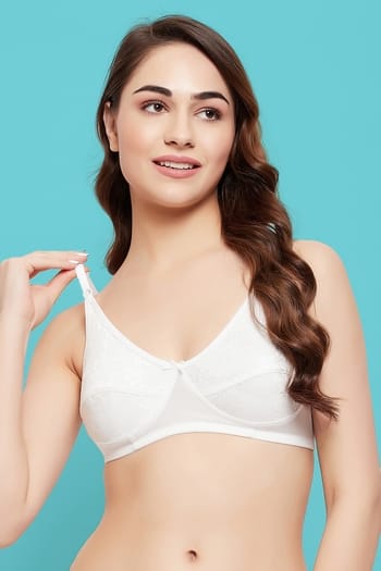 Clovia Non-Padded Non-Wired Full Cup Bra in White - Lace