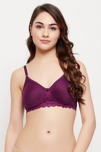 Clovia Non-Padded Non-Wired Full Cup Bra in Wine Colour - Cotton