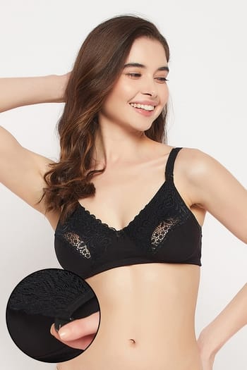 Clovia Non-Padded Non-Wired Full Cup Feeding Bra in Black - Cotton