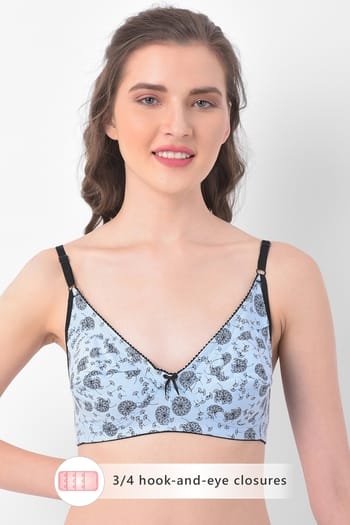 Clovia Non-Padded Non-Wired Full Cup Floral Print Bra in Blue- Cotton Rich