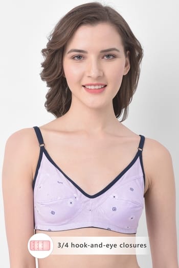 Clovia Non-Padded Non-Wired Full Cup Floral Print Bra in Lilac - Cotton Rich
