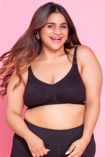 Clovia Non-Padded Non-Wired Full Cup Full-Figure Bra in Black - Cotton