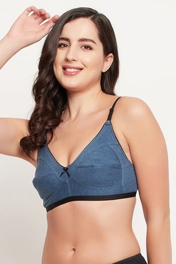 Clovia Non-Padded Non-Wired Full Cup Full Figure Bra in Blue - Cotton Rich