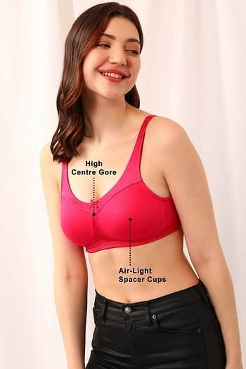 Back listing image for Non-Wired Spacer Cup Full-Figure Bra in Hot Pink - Cotton