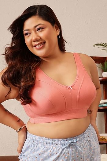 Front listing image for Non-Padded Non-Wired Full Coverage Full-Figure Bra in Light Pink - Cotton
