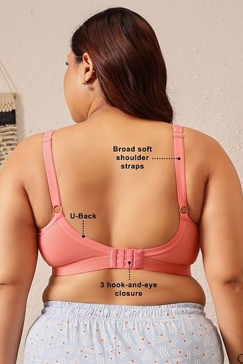 Back listing image for Non-Padded Non-Wired Full Coverage Full-Figure Bra in Light Pink - Cotton