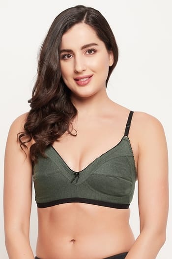 Clovia Non-Padded Non-Wired Full Cup Full-Figure Bra in Olive Green - Cotton Rich