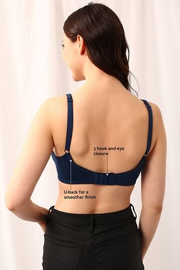 Back listing image for Non-Padded Non-Wired Full Figure Bra in Royal Blue - Cotton