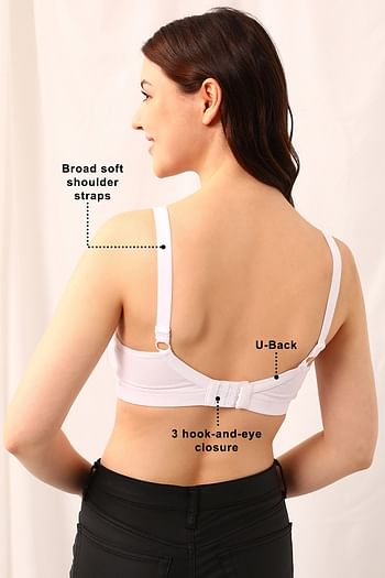 Back listing image for Non-Padded Non-Wired Full Coverage Full-Figure Bra in White - Cotton