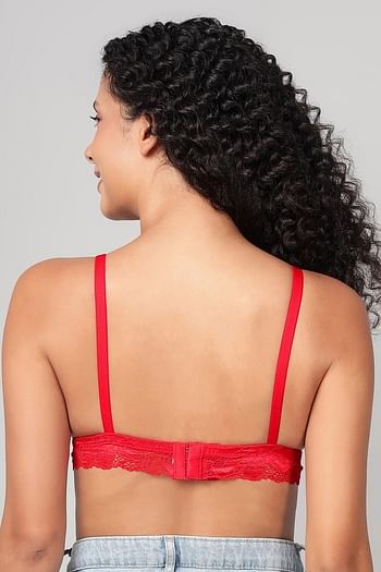 Back listing image for Non-Padded Non-Wired Demi Cup Longline Bralette in Red - Lace