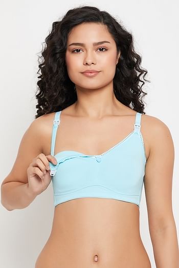 Front listing image for Non-Padded Non-Wired Full Cup Feeding Bra in Baby Blue - Cotton