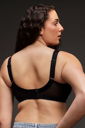 Back listing image for Non-Padded Non-Wired Full Coverage Minimizer Bra in Black - Lace