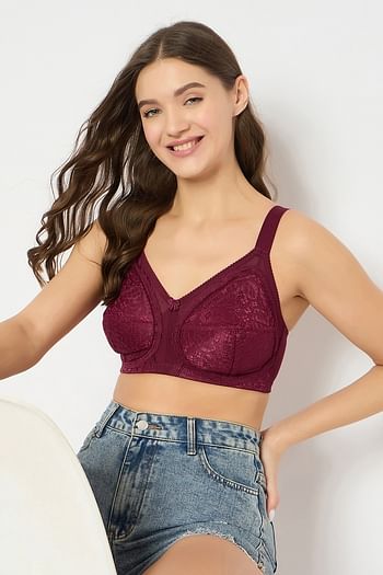 Front listing image for Non-Padded Non-Wired Full Coverage Minimizer Bra in Maroon - Lace